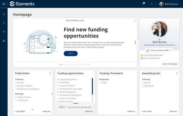 Research Management using the Elements Platform 3